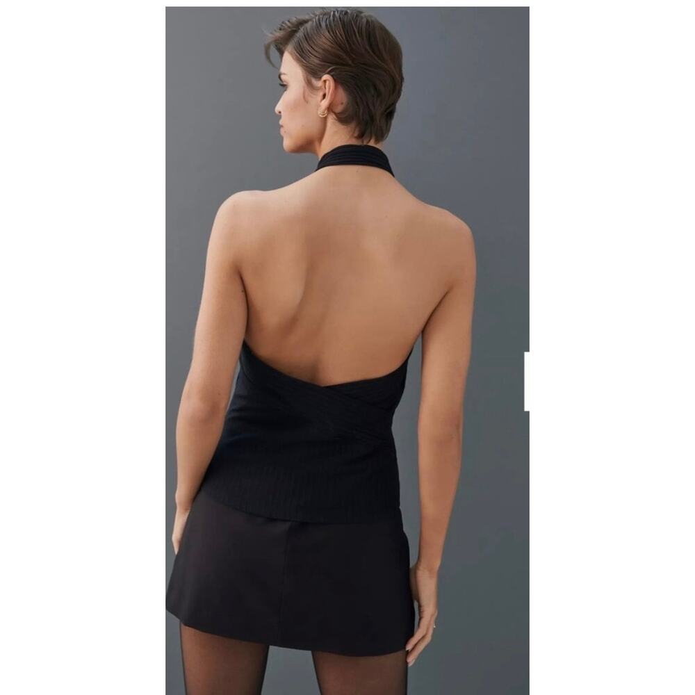 Anthropologie black knit ribbed  halter top Medium - Picture 2 of 9